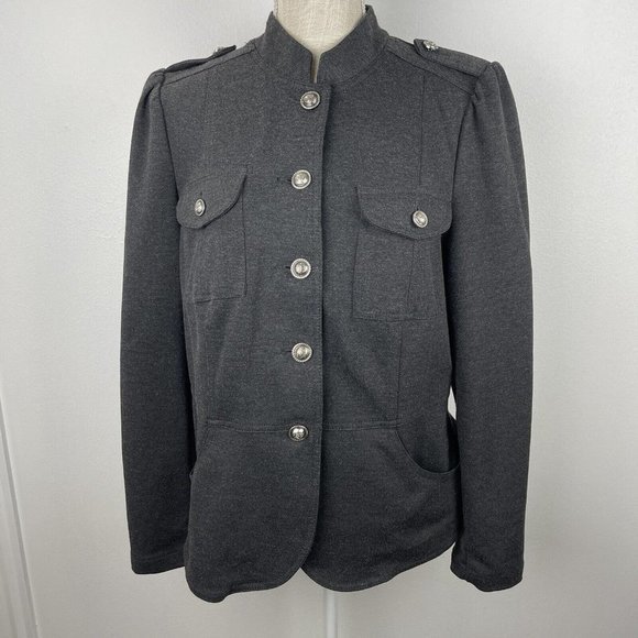 INC INTERNATIONAL CONCEPTS Women's Military Style Ponte Knit Jacket Large Gray - Picture 10 of 16
